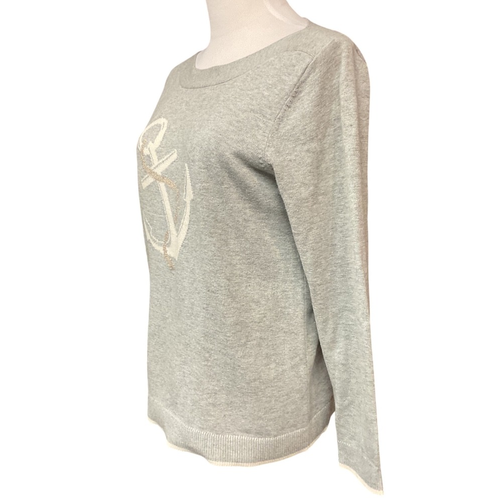 Hasting & Smith Gray Nautical Anchor Boat Neck Long Sleeve Pullover Sweater Sz M - Picture 4 of 10